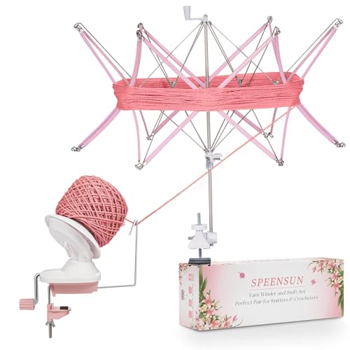 SPEENSUN Yarn Winder and Swift Combo Efficient 3.5 OZ Yarn Cake Maker Adjustable Angle/Height Yarn Swift Turn Loose Yarn into Tidy Skeins Easy-to-Install Yarn Spinner for Yarns Below Size 5