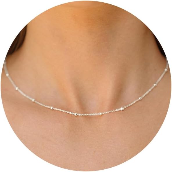 MBW 925 Sterling Silver Necklace for Women, Sterling Silver Beaded Chain Dainty Thin Choker Necklaces for Women Trendy Minimalist White Chains Necklace Waterproof Simple Small Cute Jewelry - Image 8