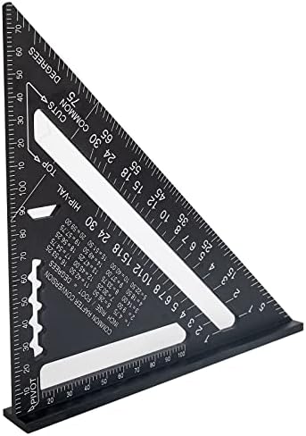Alfresco 7inch Speed Square, 7" Carpentry Square of Carpenters Tools, Triangle Square Triangular Ruler for Carpentry, Woodworking, Roofing, Framing, Engineering, Tiling (black)