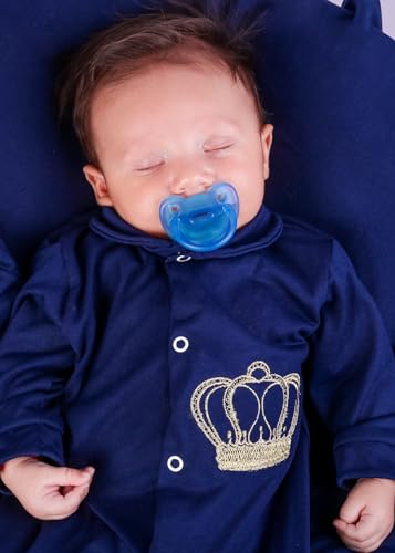 Saida De Maternidade Menino Azul Coroa 04 Peças Principe - Azul Marinho