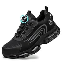 GemChve Arbeitsschuhe Sicherheitsschuhe Herren Damen Stahlkappen Anti-Smashing Leicht Sportlich Atmungsaktiv Selbsthemmend Schnellverschluss Mode Schutzschuhe Black 41 EU