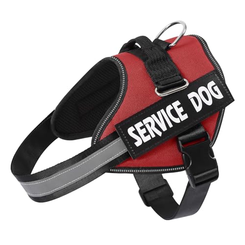 MUMUPET Service Dog Vest No Pull Reflective Adjustable Harness with Handle Soft Breathable Padding for Small Dogs 2 Removable Velcro Patches (Red XS)