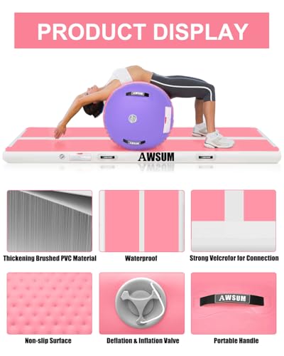 AWSUM 10/13ft Inflatable Gymnastics Mat Air Roller Barrel Tumble Track Tumbling Mat Back Backbend Trainer for Home Use/Gym/Cheerleading Springboard Handspring Equipment, with Electric Pump