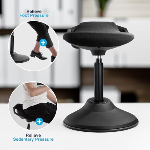 Image of Desky Sit Stand Pro Active Stool - Ergonomic Height Adjustable Wobble Chair with Weighted Base, 360 Motion Seat for Standing Desks - Supports Up to 275 lbs