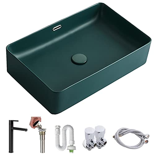 Tomiki 洗面ボール 洗面ボウル 方形 洗面器 洗面鉢 浴室洗面台 置き型 手洗い器 高温焼成 陶器製 複数サイズオプション 洋風 高級排水金具付き