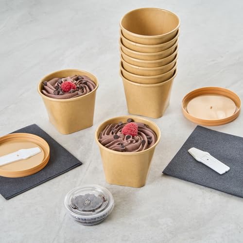 Image of Coppetta 6 Ounce Dessert Cups, 200 Greaseproof Ice Cream Cups - Lids Sold Separately, Square Bottom, Kraft Paper Yogurt Bowls, Disposable, For Sundaes, Mousse Or Puddings - Restaurantware