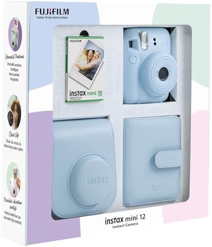 Instax mini 12 Fotoğraf Makinesi 10'lu Film Kare Albüm ve Deri Kılıf Bundle Box (Mavi) - Görsel 2