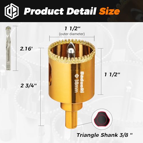 Image of 1-1 /2 inch Serrated Diamond Hole Saw with 2Pcs Removable Pilot Bits, Easy-Align for Precise Drilling in Porcelain, Ceramic, Granite, and Marble (1.5 inch Countertop Drill Bit)