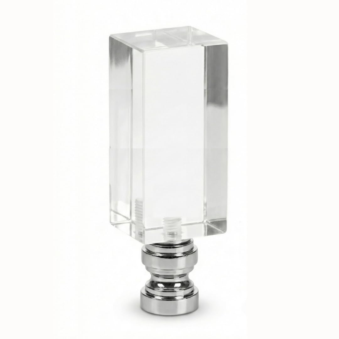 Royal Designs, Inc. F-5040L-1 Clear Lucite Lamp Finial, 1 x 2.75 inch, Rectangle with Polished Silver Base