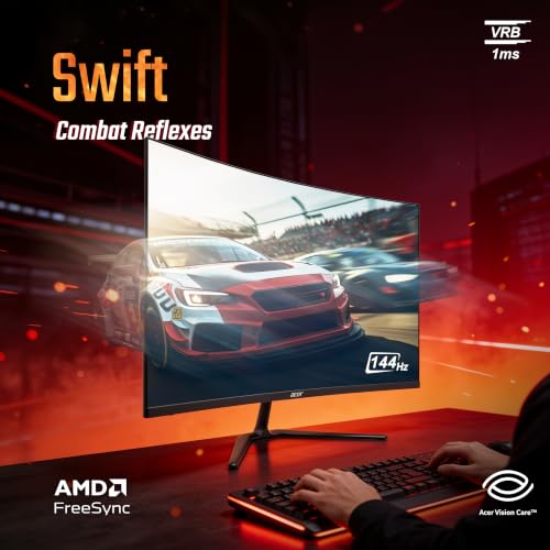 Image of Acer Nitro ED320Q P0 31.5 Inch Curved Gaming Monitor | Full HD 1920x1080 Resolution | 144Hz Refresh | 1ms VRB | AMD FreeSync | 1500R Curved Screen | ZeroFrame Display Widget | VisionCare | HDMI