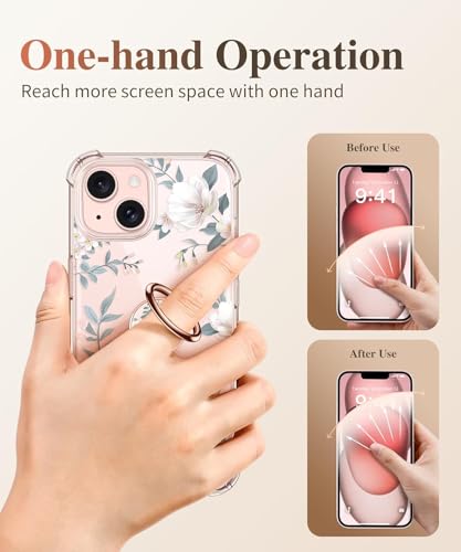 Image of Mizi Marble Cell Phone Ring Holder, Metal Kickstand Grip for Magnetic Car Mount Compatible with iPhone 16 /15 /14 /13 /12 Series & Galaxy S24 /S23 Ultra and Other Phones - White Floral