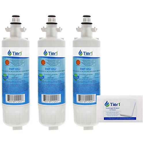 Tier1 Refrigerator Water Filter Replacement for LG LT700P ADQ36006101, ADQ36006102, Kenmore 46-9690, LT120F - Reduces Chlorine while Improving Water Taste - 3 Pack with 12 Eraser Cleaning Sponges