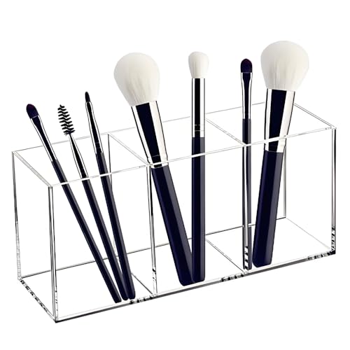 SJDOFU Make-up-Pinselhalter, Kosmetik Pinselhalter mit 3 Fächern, Acryl Schminkaufbewahrung Kosmetikpinsel Behälter Make Up Pinsel Organizer für Pinsel Eyeliner Lippenstift Bürsten SJDOFU Make-up-Pinselhalter, Kosmetik Pinselhalter mit 3 Fächern, Acryl Schminkaufbewahrung Kosmetikpinsel Behälter Make Up Pinsel Organizer für Pinsel Eyeliner Lippenstift Bürsten