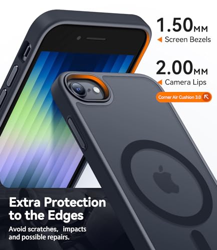 Image of CANSHN Magnetic Case for iPhone SE 2022 /iPhone SE 2020 /iPhone 8, Built in Magnets Compatible with MagSafe, Translucent Matte Back Phone Cover for iPhone 8 /SE 2 /SE 3(4.7 inch) Frosted Black