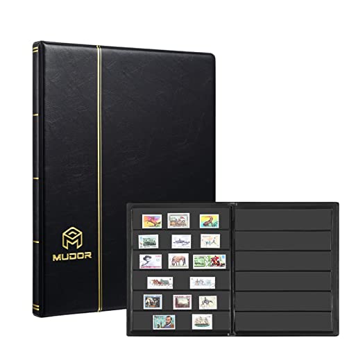 MUROAD Briefmarkenalbum 6 Reihen 120 Taschen Briefmarkensammelbuch für Sammler 10 Blatt Stockbuch Schwarz (6 Reihen)