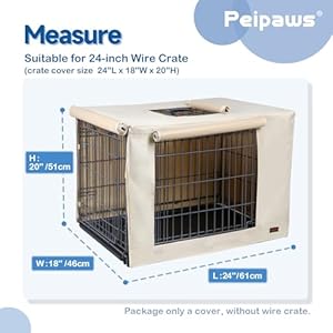 24 inches Dog Crate Cover – Durable Waterproof 600D Oxford Fabric Pet Dog Kennel Cover with Water Bottle Nozzle Design. (Tan)