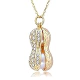 coadipress Fashion Peanut Pendant Necklace for Women Personality Creative Gold Silver Plated Pearl Rhinestone Chain Charm Mother Gift Valentine's Day Birthday Jewelry (Gold)