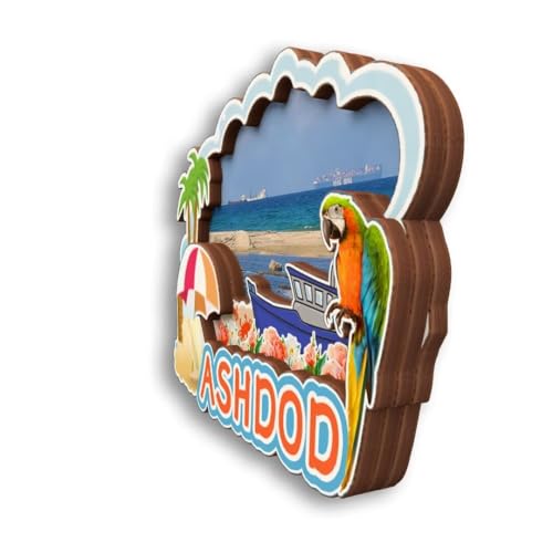 Imán decorativo de madera 3D Ashdod Israel para refrigerador miniatura 3