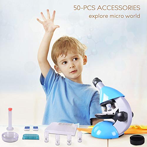 Emarth Microscope, Kids Microscope 40X- 640X with Science Kits Beginners Microscope Includes 25 Slides for Student Children-Blue