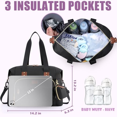 image for Tuwubi Diaper Bag Tote,Baby Diaper Bag with Pacifier Case Large Travel