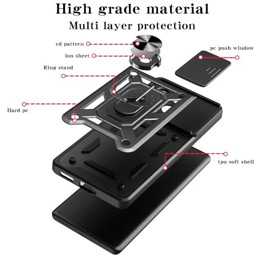 Image of Heavy Duty Back Case Cover for Infinix Note 30 5G, Shockproof Infinix Note 30 Back Cover, Ring Case with Kickstand and Camera Protection Shutter - Black