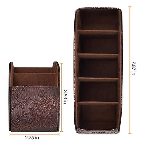 Image of SITHON Remote Control Holder with 5 Compartments - PU Leather Remote Caddy Desktop Organizer Store TV, DVD, Blu-Ray, Media Player, Heater Controllers, Antique