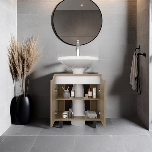 Geelife Organizador para Bajo Fregadero 24.8" de Alto, 2 Puertas, 2 Estantes, 4 Patas, Roble - Baño, Madera Ingenieril, Natural miniatura 3