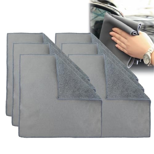 UEGFSIJRF Juego de 6 Toallas de Coche de Terciopelo Coral de Gamuza de Doble Cara, Microfibra de 500 g/m² for aplicación de Cera y Limpieza de salpicadero Interior sin Agua.(Gray,11.81in x 23.62in)