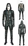Men Oliver Queen Cosplay Green Jacket Pants Mask Outfit Arrow Halloween Costume Leather Quiver with Gloves (Green, X-Large)
