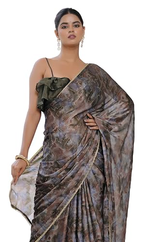 Image of MIRCHI FASHION Saree for Woman Chiffon Colorblock with Foil Work | Shimmer Festive Women's Sari for Wedding Functions and Ceremonies
