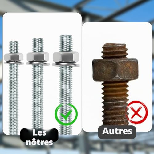 STURIZ Lot De 12 Tiges Filetées M10 X 200 MM - En Acier Au Carbone Galvanisé - Avec 24 Écrous Hexagonaux Et 24 Rondelles M10 – vue 4