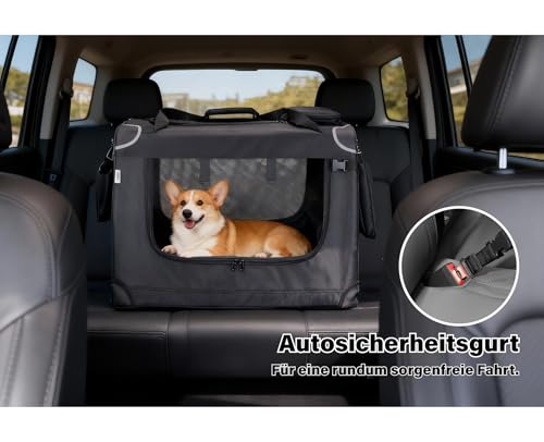 Zedelmaier Hundebox Faltbar Hundetransportbox, XL 81x58x56cm, robust Transportbox für Hund & Katze Groß Hundetasche Auto Haustiertransportbox für Unterwegs & Zuhause Schwarz
