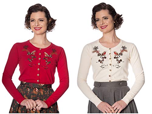 Rockin Robin Christmas Bird Retro Vintage Rockabilly 50'S Top Cardigan - Red (4Xl) #TOP4