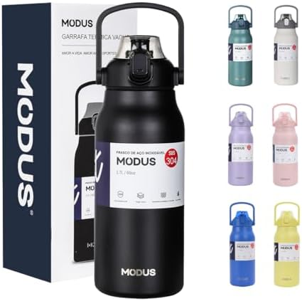 MODUS Garrafa Térmica 1700ml - Duplamente Isolada a Vácuo, Canudo | Base Emborrachada Anti Derrapante, Mantém Bebidas Quentes por 12 Horas e Geladas por 24 Horas