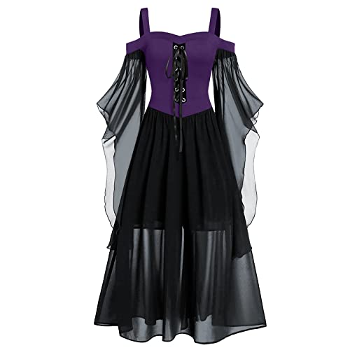 FRMUIC Women's Gothic Witch Dress Medieval Renaissance Costume Victorian Dress (Black,L) HL141