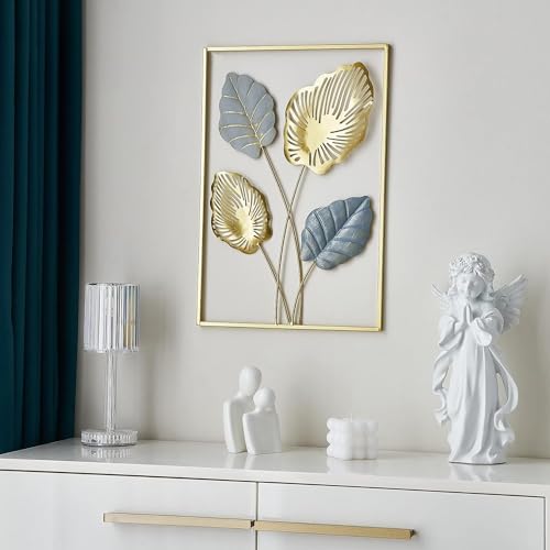 Image of SHREE 'O' GREEN TECH Gold Metal Wall Decor Leaf Wall Hanging Decoration, Metal Wall Art Home Decor for Living Room Office Bedroom Hotel (Design -5)