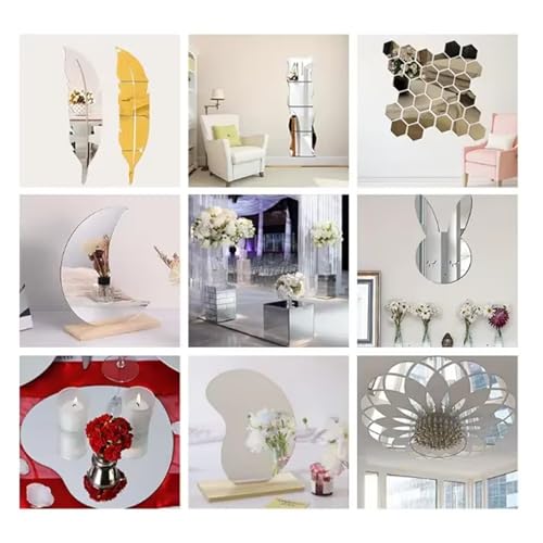Image of 5 Pack 12 x12 Inch Acrylic Mirror Sheet, 1 /8 Inch Thick Opaque Glossy Mirror, Plexiglass Mirror Sheets with Protective Film, Rigid Mirror Acrylic Sheets for Sawing, DIY, Laser Cutting and Engraving