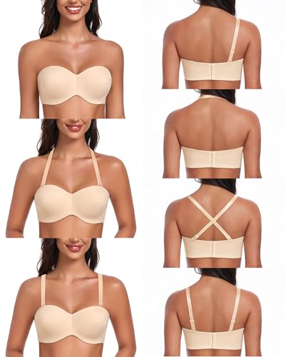 DotVol Women's Plus Size Unpadded Seamless Underwire Bandeau Minimizer Strapless Bra2