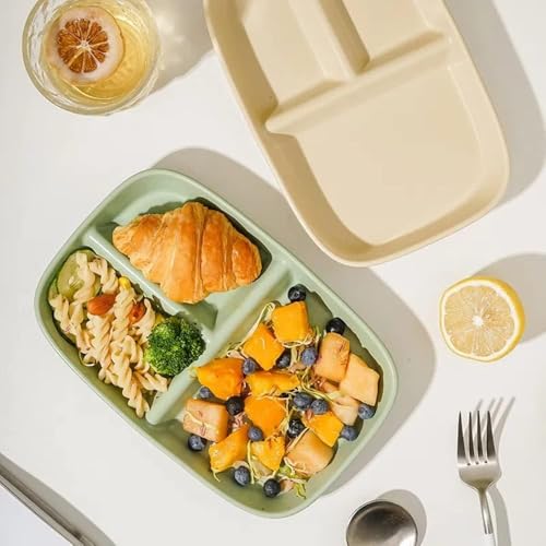 Image of Unbreakable & Reusable Divided Plates for Wedding, Birthday Party, Sushi, Snacks, Cake, Meat & Appetizers, Pasta, Noodles Microwave and Dishwasher Safe Dinnerware (Nordic Green, Pack of 2)