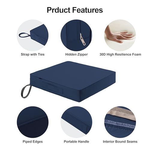 Dmsky Patio Chair Cushion,19 x 19 x 3.7 Inch Outdoor Chair Cushions for Patio Furniture,Waterproof Seat Cushions with Ties, Garden Sofa Couch Chair Pads with Handle Set of 4(Blue) - Thumbnail 4
