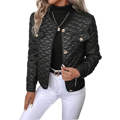 Fall Jackets for Women Padded Cotton Cropped Jacket Buttons Long Sleeve V Neck Womens Coats Fall Clothes