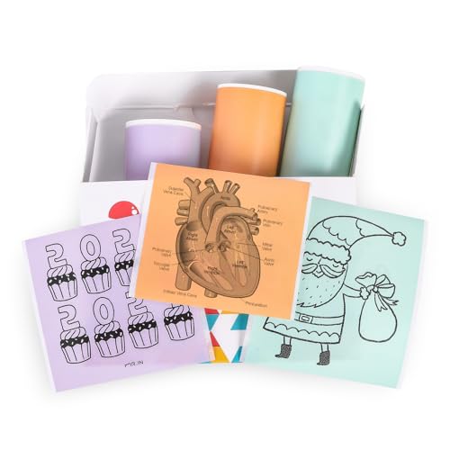 Memoking T02/M02X/M02L Papel Térmico Púrpura/Verde/Naranja - 20 Años Adhesivo 50mmx3,5m para Journal Textos Fotográficos Notas de Estudio y más, 3 Rollos