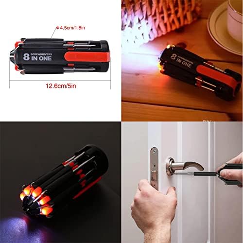 Multifunctional 8 Screwdrivers in 1 Tool with Worklight and Flashlight, Portable General Professional Repair Tool,for Home Kitchen Car,Red