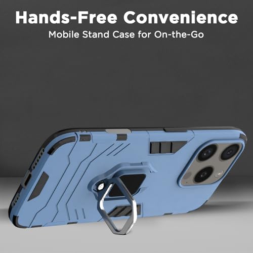 Image of Pikkme D5 Tough Armor Back Cover | 360 Protection Case | Ring Holder Stand Bumper Case for iPhone 16 Pro Max (Blue)