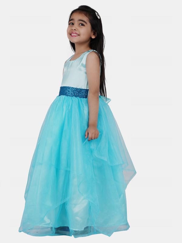 Image of SOFYANA Girls' Organza Net Fit & Flare Wedding Kids Birthday Maxi Dresses8-9 Years Sky Blue 8-9Years