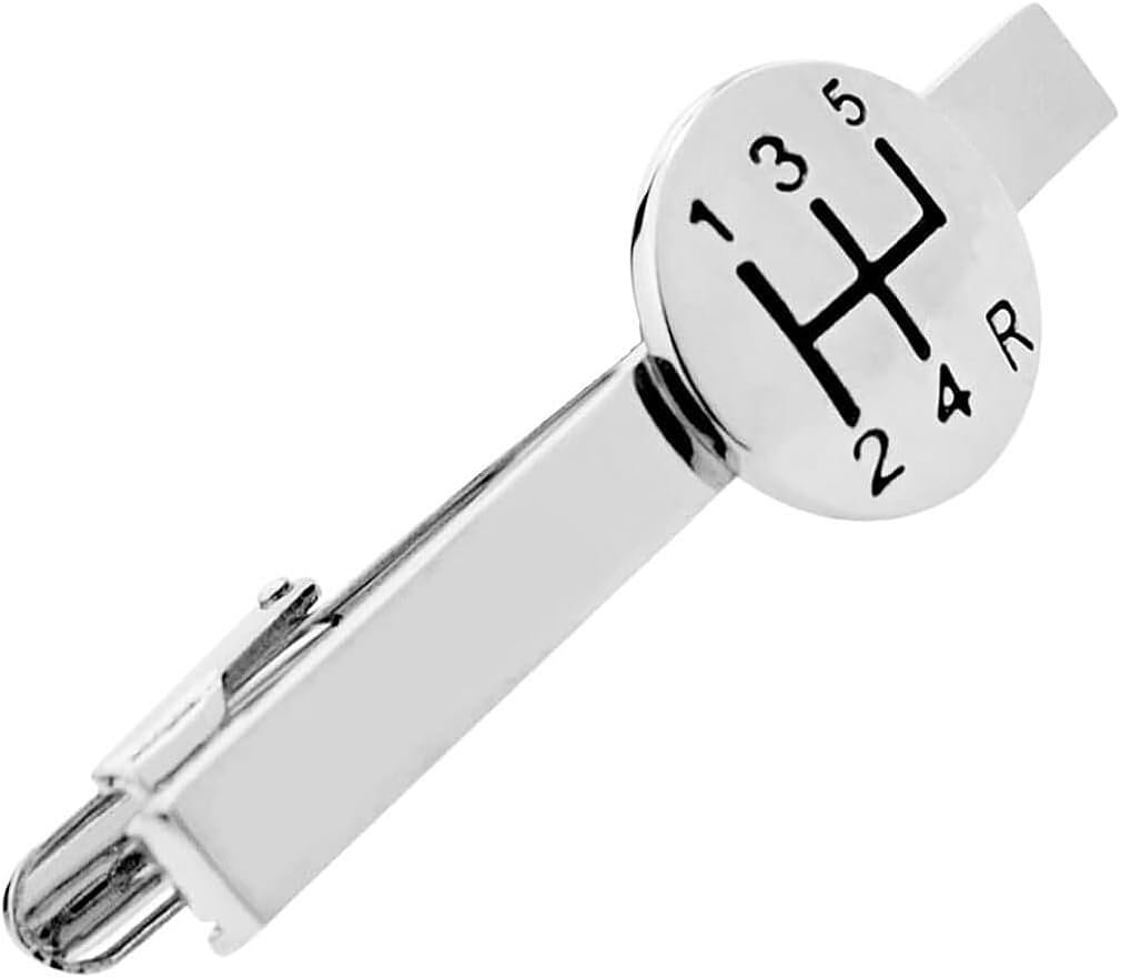 Silver Speed Gear Stick Shift Tie Clip