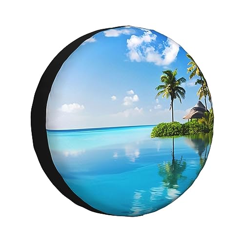 Housse de pneu de secours imprimée « Belle île dans la mer » - Anti-poussière - Protection solaire - Imperméable - Ajustement universel - Pour remorque,...
