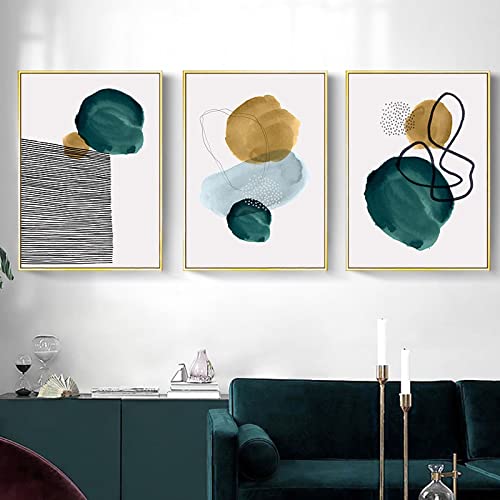 Toile peinture mur art abstrait aquarelle vert affiche géométrique moderne 60x90cm