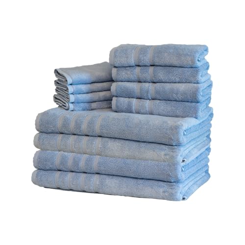 Mosobam Luxury Turkish 12pc XL Towel Set 35X70 16X30 13X13 Allure Blue 700 GSM Bamboo Viscose &...
