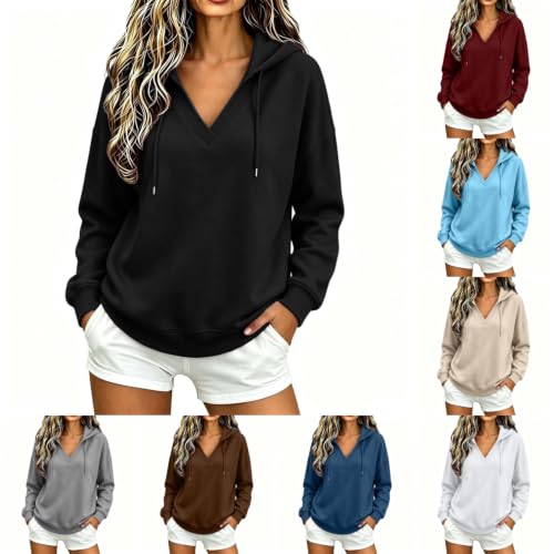 V neck sweatshirt Women Oversized drawstring Long Sleeve Hoodies - image 7